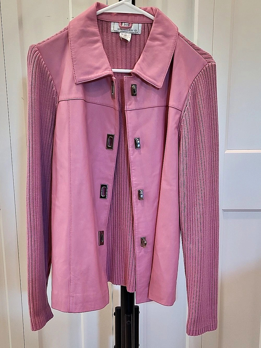 Vintage Lisa International Pink Leather And Knit Jacket Size Medium